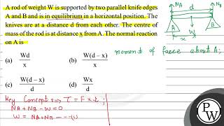 A rod of weight \( \mathrm{W} \) is supported by two parallel knife edges \( \mathrm{A} \) and \...
