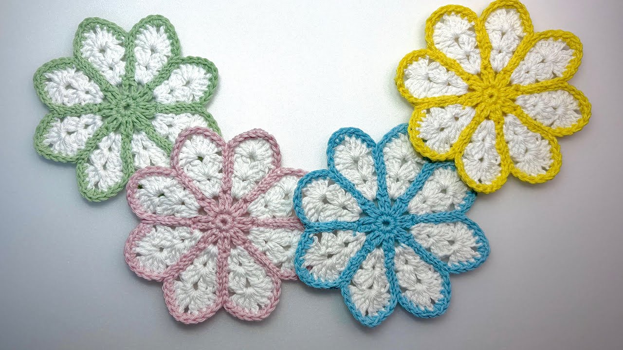 Crochet a cute flower motif that can also be used as a coaster