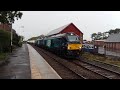 DRS Class 68s  68001 and 34 on a Nuclear flask train at Ravenglass