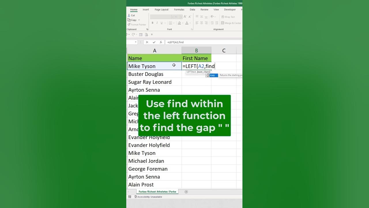 Extract First Name Using Left And Find Function YouTube extract-first-name-using-left-and-find-function-youtube