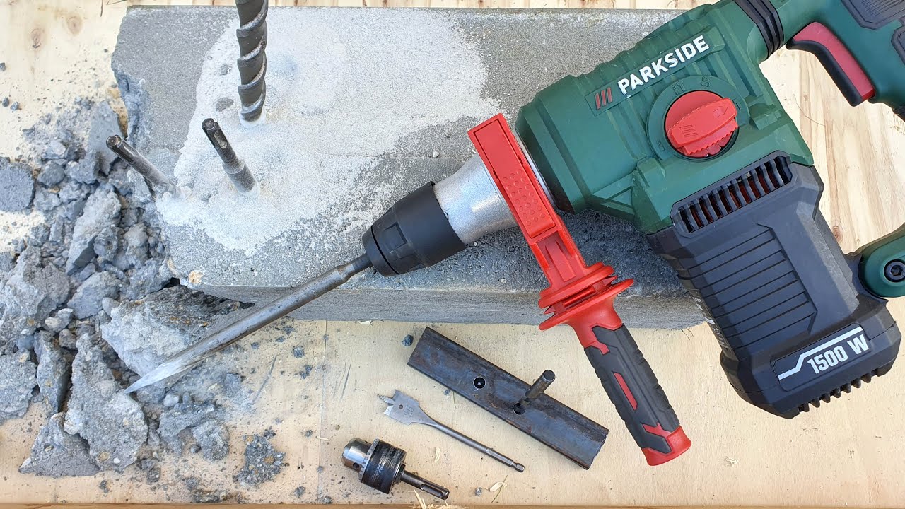 PARKSIDE PBH1500 F6 FULL REVIEW. Unboxing, presentation, drilling and  chiseling. 1500W rotary hammer 