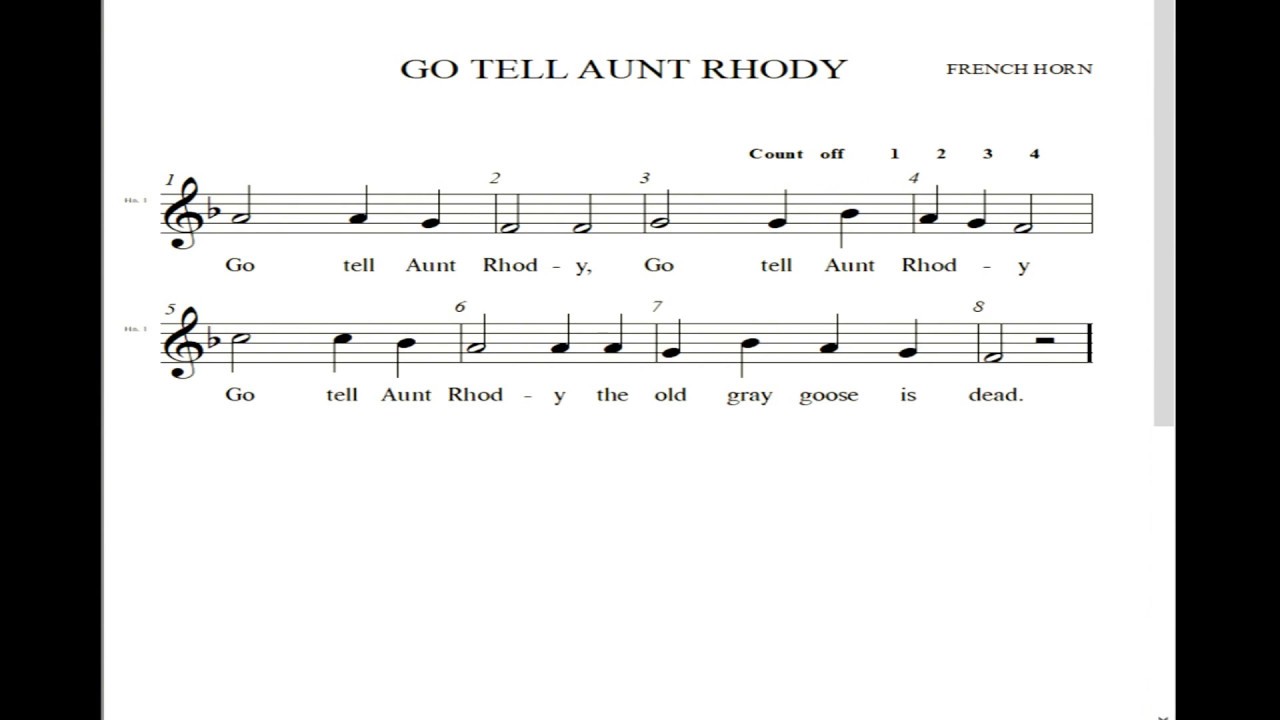hvb french horn go tell aunt rhody high youtube go tell aunt rhody sheet music