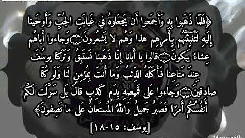 مقتطف من سورة يوسف ﴿وَجاءوا عَلى قَميصِهِ بِدَمٍ كَذِبٍ }