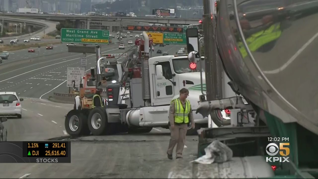 Big-Rig Tanker Fire Snarls Traffic To Bay Bridge During Morning Commute - YouTube