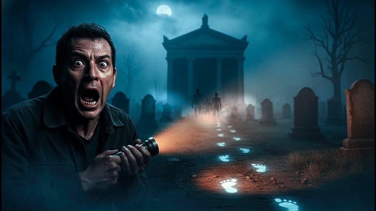 Huellas oscuras seguían al sepulturero... pero no había nadie en el cementerio.