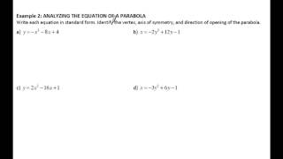 8.2 Parabola Notes Day 1 (Changing Equations into Standard Form!)