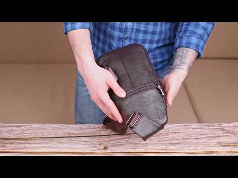 Сумка слінг чоловіча з натуральної фактурної шкіри 21401 Vintage Коричневий, видео 1