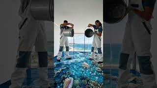 Ocean Living Room Transformation 🌊😳 | Luxury Epoxy Floor | Epoxy Edge DIY #shorts