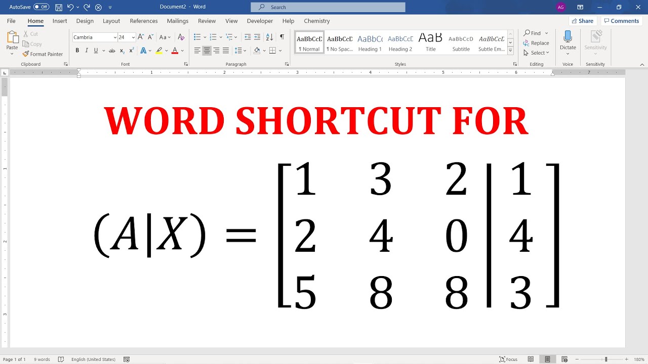 Shortcut to create an augmented matrix in Word [13]