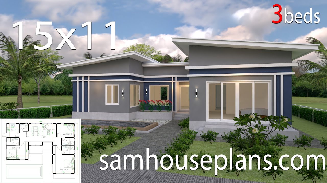 House Design Plans 15x11 with 3 Bedrooms Shed roof - YouTube