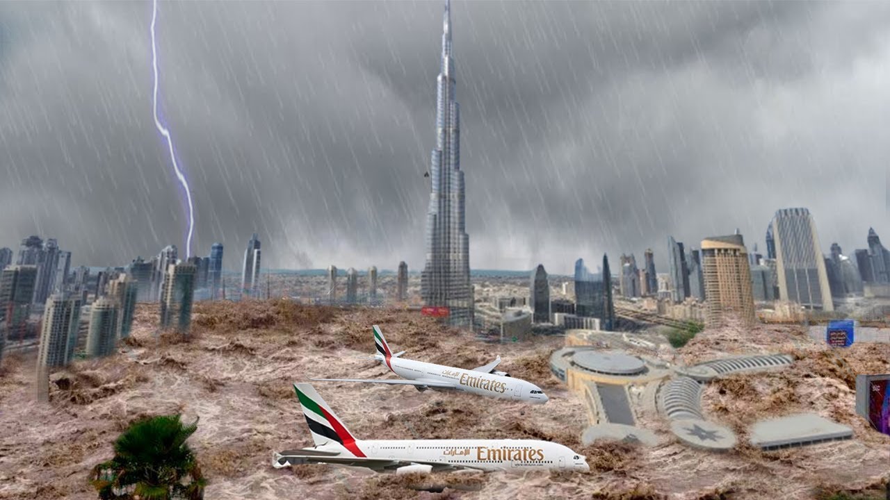 Dubai UAE destroyed in 2 minutes! Plane floating in water, flash flood in Dubai