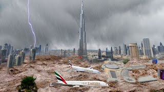 Дубай ОАЭ разрушен за 2 минуты! Самолет плавает в воде, наводнение в Дубае
