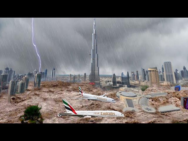Dubai UAE destroyed in 2 minutes! Plane floating in water, flash flood in Dubai class=