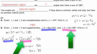 1-4 and 1-5 Complementary and Supplementary Angles (Examples 4-5) v2
