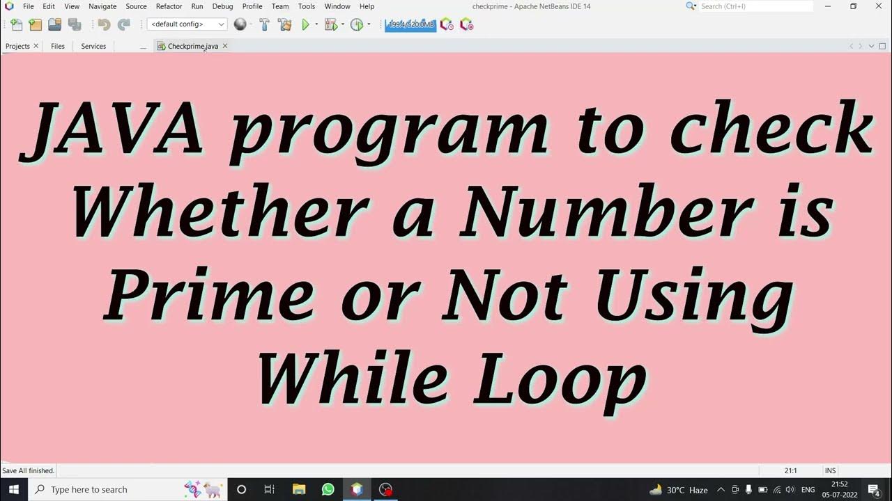 JAVA program to check Whether a Number is Prime or Not using While loop ...