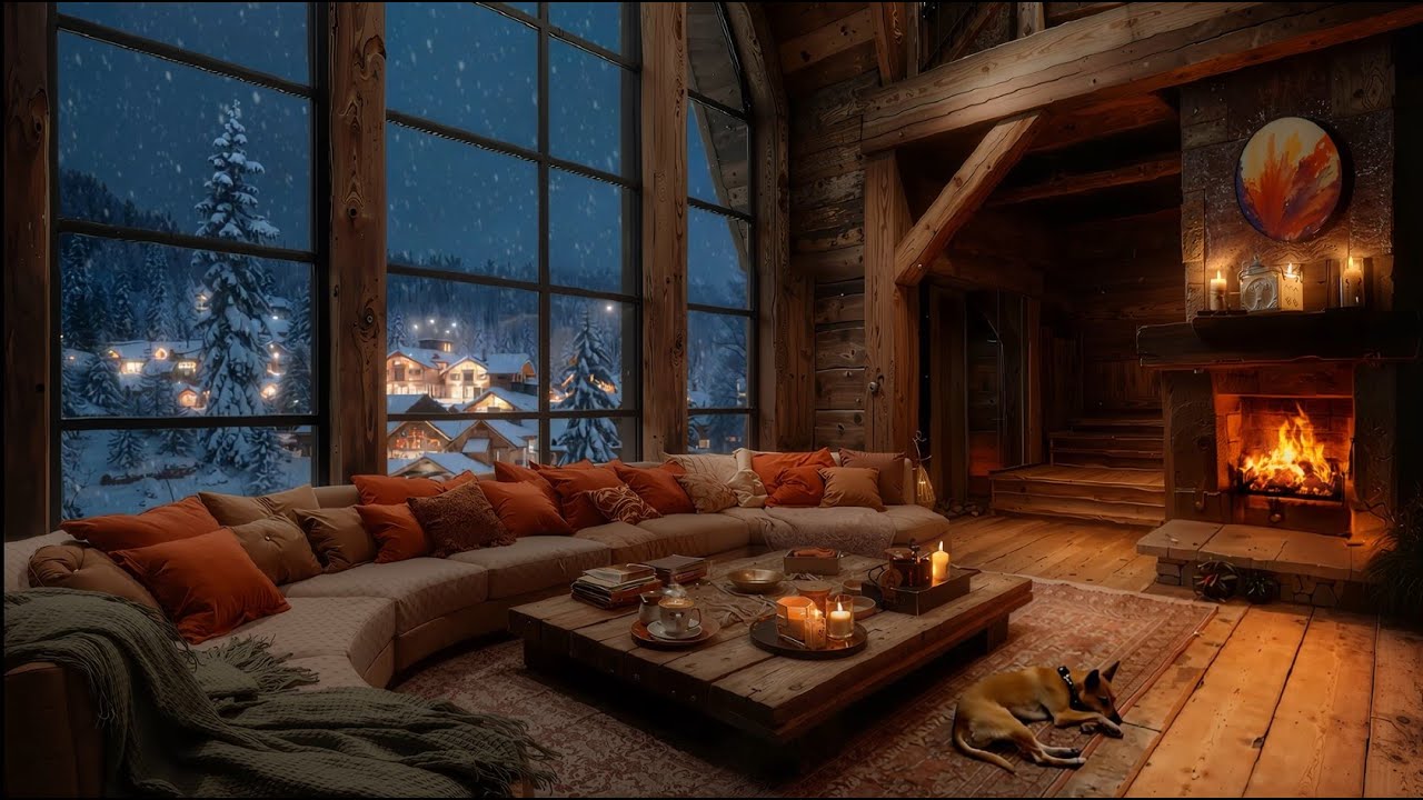 🔥 Winter Wood Cabin with Soft Crackling Fireplace | Icy Howling Wind Deep Sleep in Cozy Winter Hut