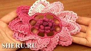 картинка: Crochet 3D Flower How To Урок 91 Цветок крючком