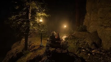 🌩️ Relaxing Night Rain with Horse Carriage Ride in Thunderstorm | RDR2 ASMR | for Sleep & Relaxation