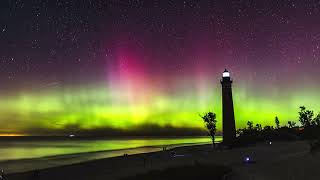 Little Sable Point Lighthouse Aurora Borealis Timelapse