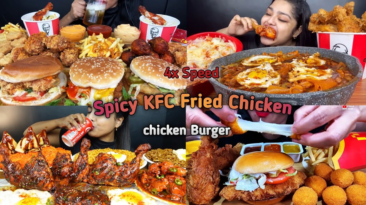 ASMR: Eating Spicy KFC Fried Chicken 🍗🤤chicken burger, mozzarella cheese ball, chicken leg, mukbang