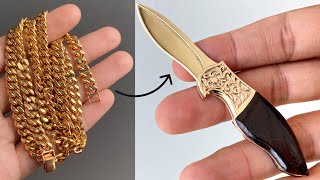 Gold knife making - i turn scrap gold into knife