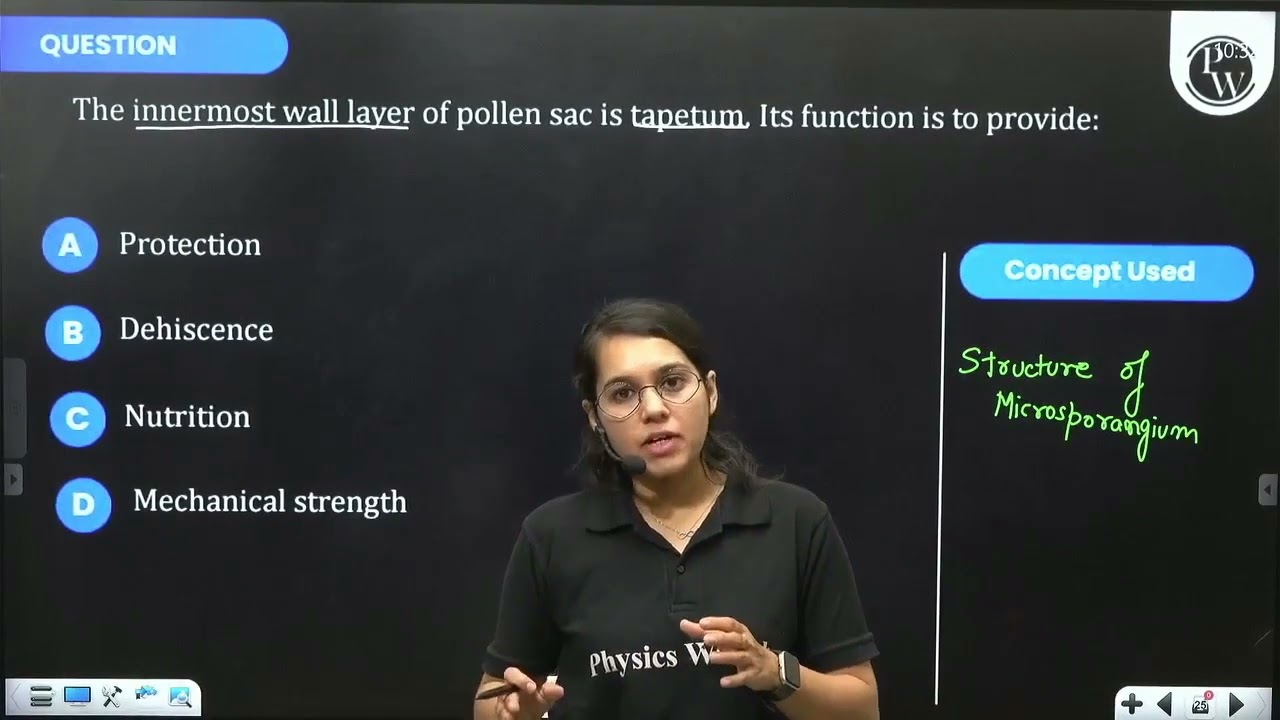 The innermost wall layer of pollen sac is tapetum. Its function is to provide:&nbsp;...
