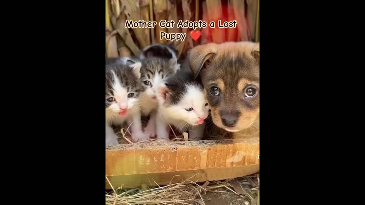 Unbelievable Bond: Mother Cat Raises an Orphan Puppy as Her Own 🐱🐕 