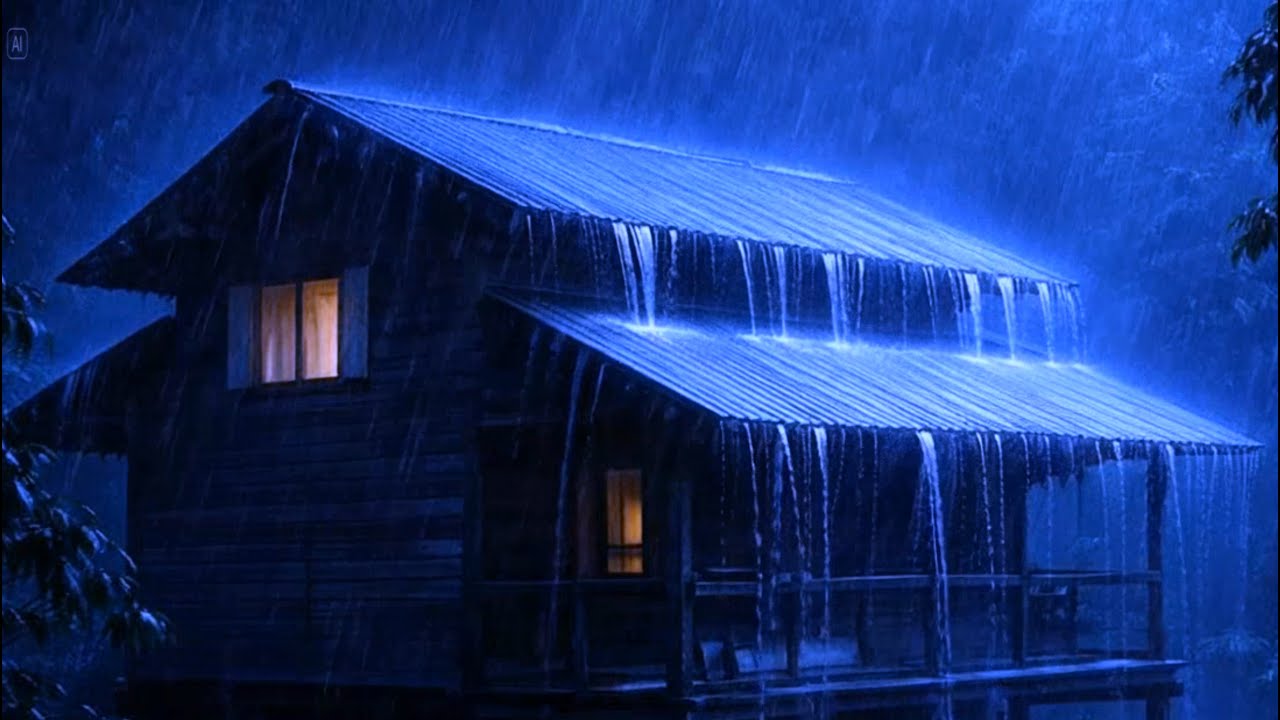 8 Hours Deep Sleep Therapy with Heavy Rainstorm & Powerful Thunder Sounds on Tin Roof at Night