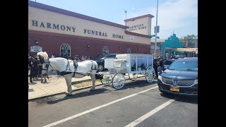 White Funeral Carriage from Harmony Funeral Home to Canarsie Cemetery Brooklyn NY May 26 2021