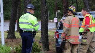 State police cruiser left roadway and struck tree while responding to rollover accident on Route 6
