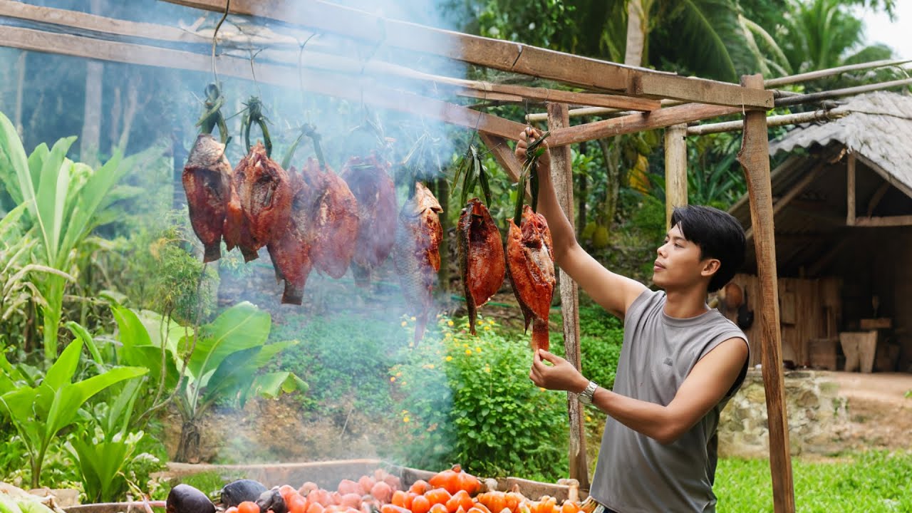 Fishing on a Mountain Lake – Smoked Fish with Fresh Sugarcane  A Traditional Preservation Method