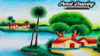 Scenery Drawing Colour Pencil Scenery Drawing For Beginners Easy Drawing In Colour Pencil
