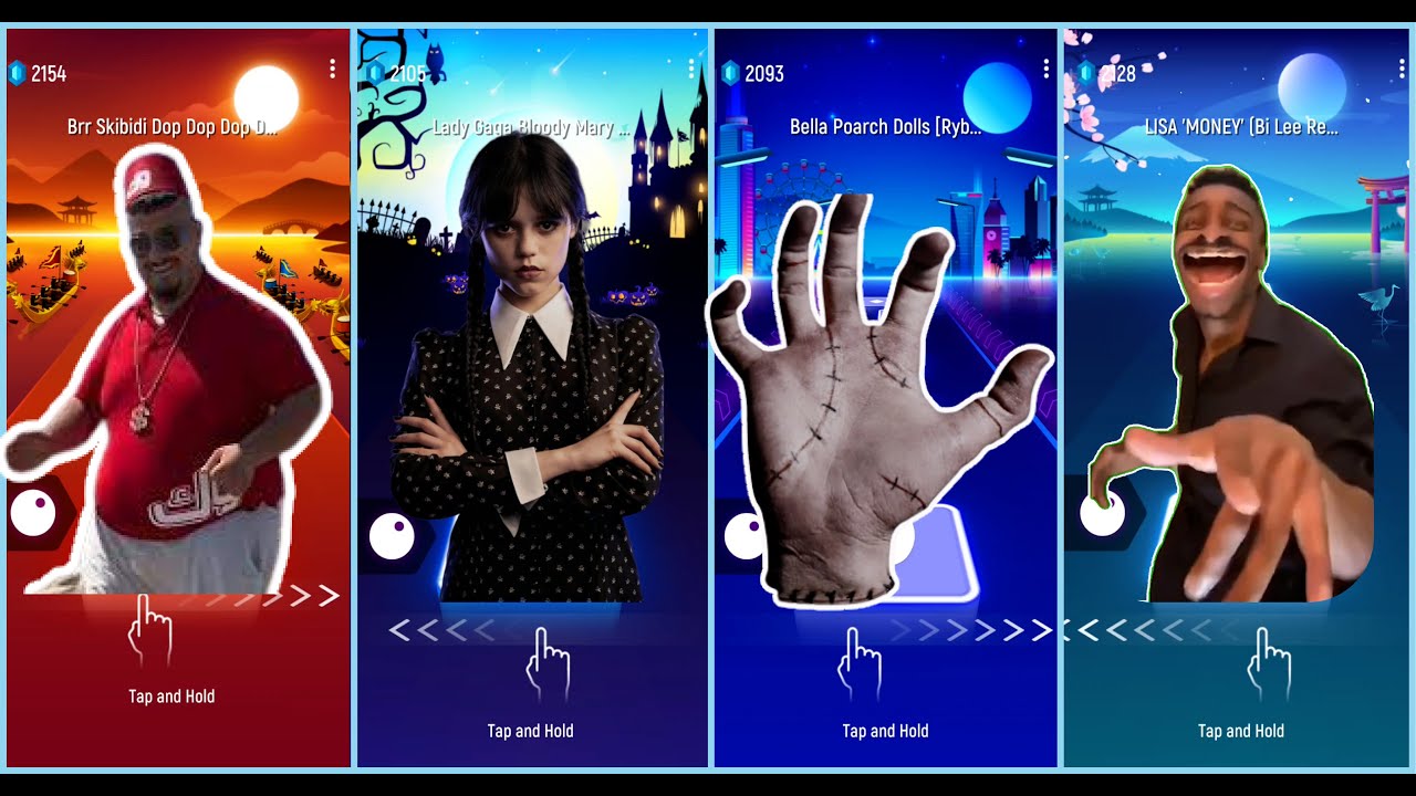 Skibidi Dom Dom Yes Yes vs Wednesday Dance vs Thing( Wellerman) vs That One Guy | Tiles Hop EDM Rush