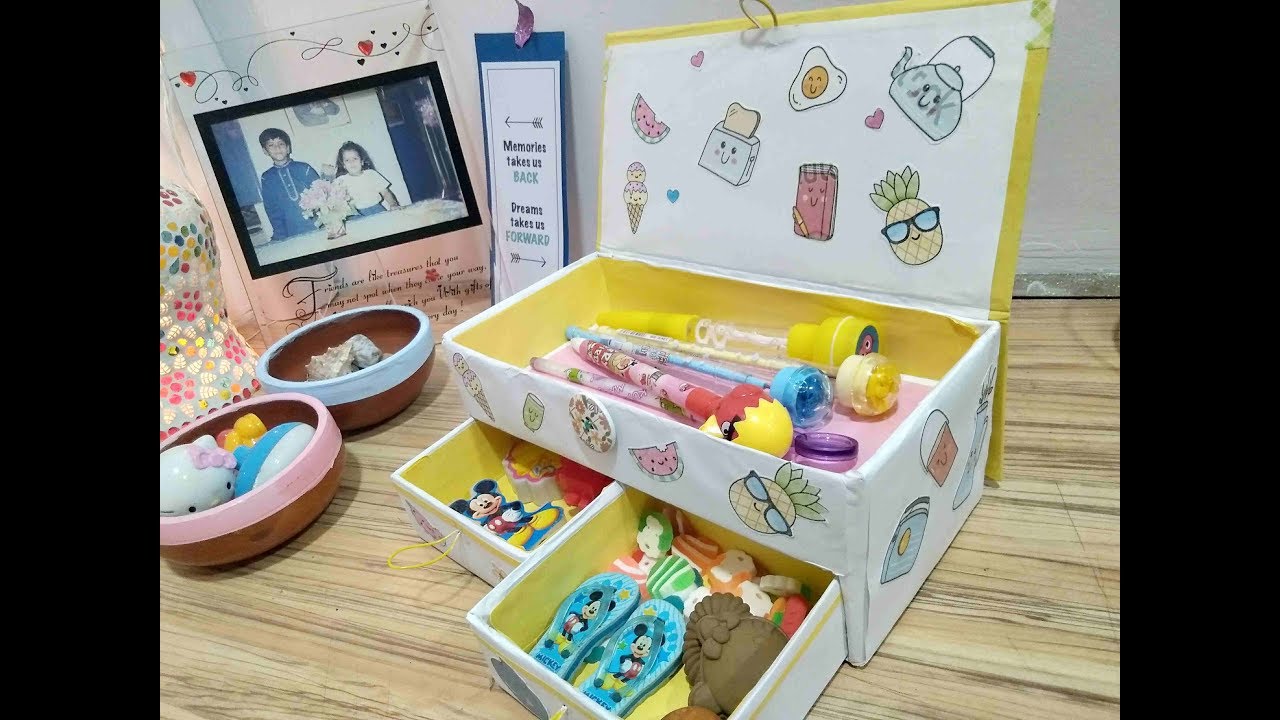 DIY CUTE DESK ORGANIZER | CARDBOARD CRAFT IDEAS - YouTube