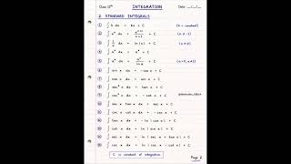 Standard Integral Formula For Class 12th #maths