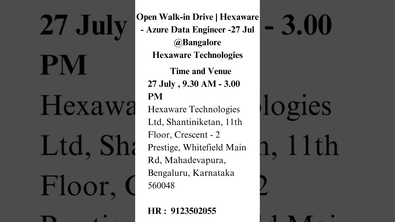 Open Walk-in Drive | Hexaware - Azure Data Engineer -27 Jul @Bangalore Hexaware Technologies