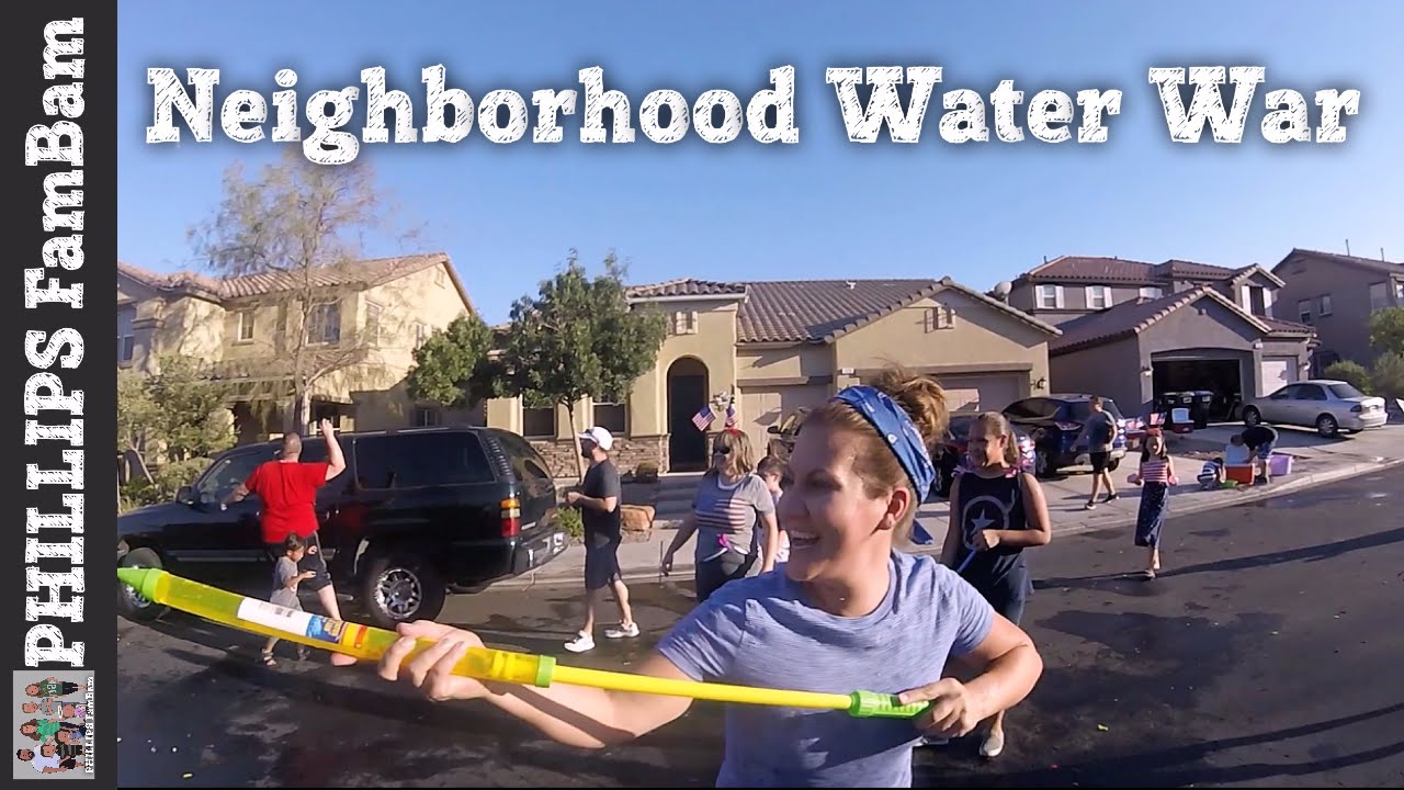 MASSIVE NEIGHBORHOOD WATER WAR BALLOON FIGHT | 4th OF JULY FIREWORKS | PHILLIPS FamBam Vlogs