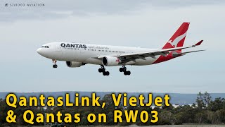 QantasLink (VH-JQG), VietJet Air (VN-A646) & Qantas Airways (VH-EBA) on RW03 at Perth Airport.