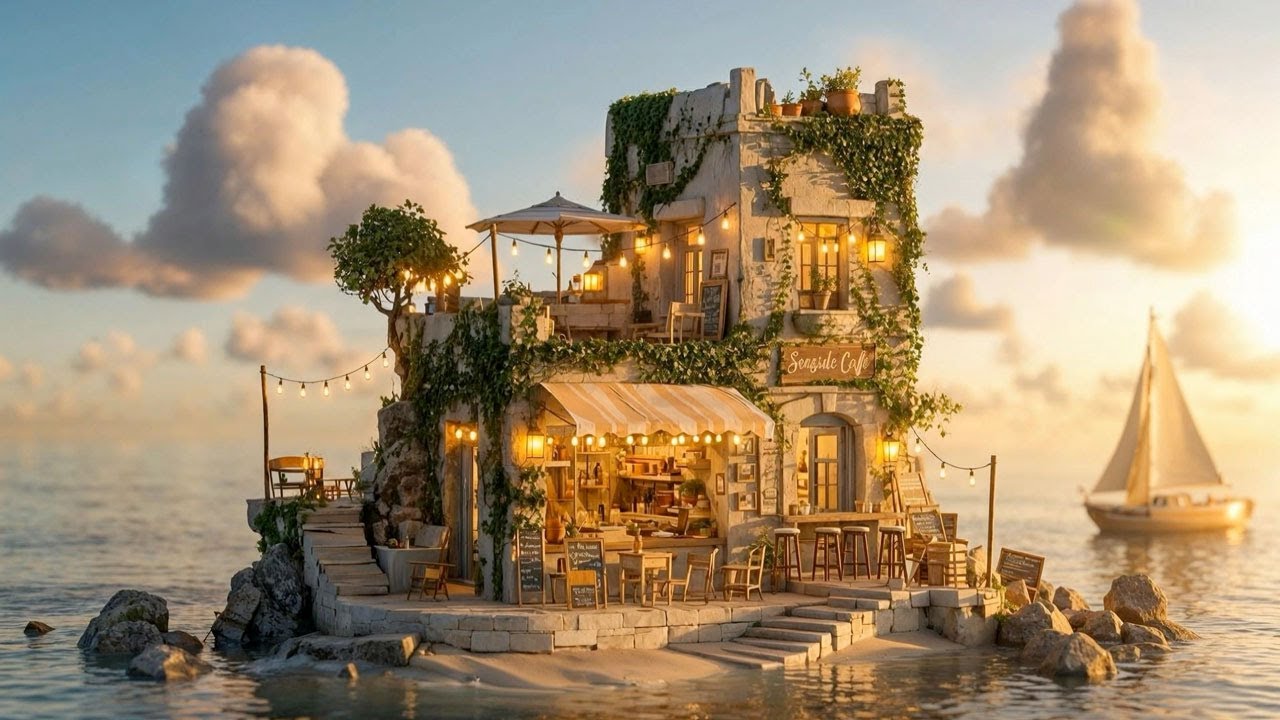 Relaxing Lofi Music for Deep Focus & Tranquility | Sunset Seaview Cafe Vibes