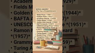 WORLD AWARDS AND THEIR YEAR OF ESTABLISHMENT..... #competitiveexams #css #PPSC #pms #fpsc