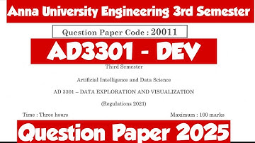 AD3301|Question paper|DEV|Data Exploration and Visualization|Question paper with answer key 2025|