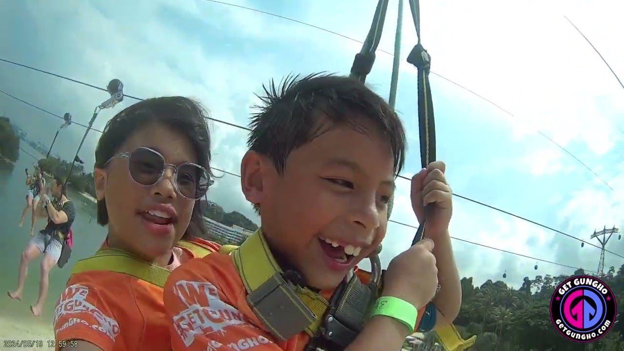 Camp Kids demonstrate a GungHo attitude on the MegaZip at Sentosa!