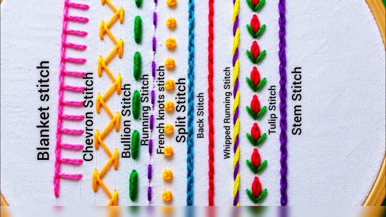 10 Basic Hand Embroidery Stitches Sampler for Absolute Beginners - YouTube