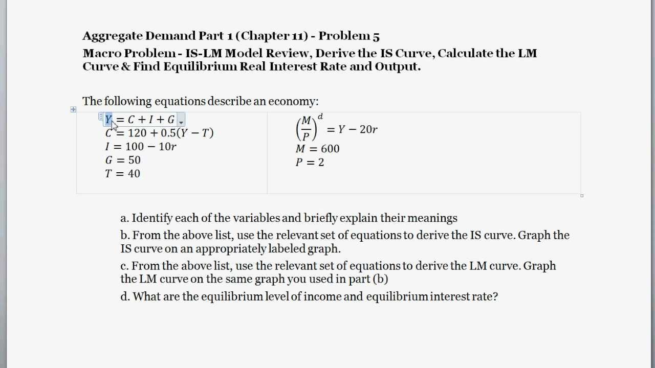 Macro Problem Calculate The Is Curve Lm Curve Equations Equilibrium Interest Rate Output Youtube