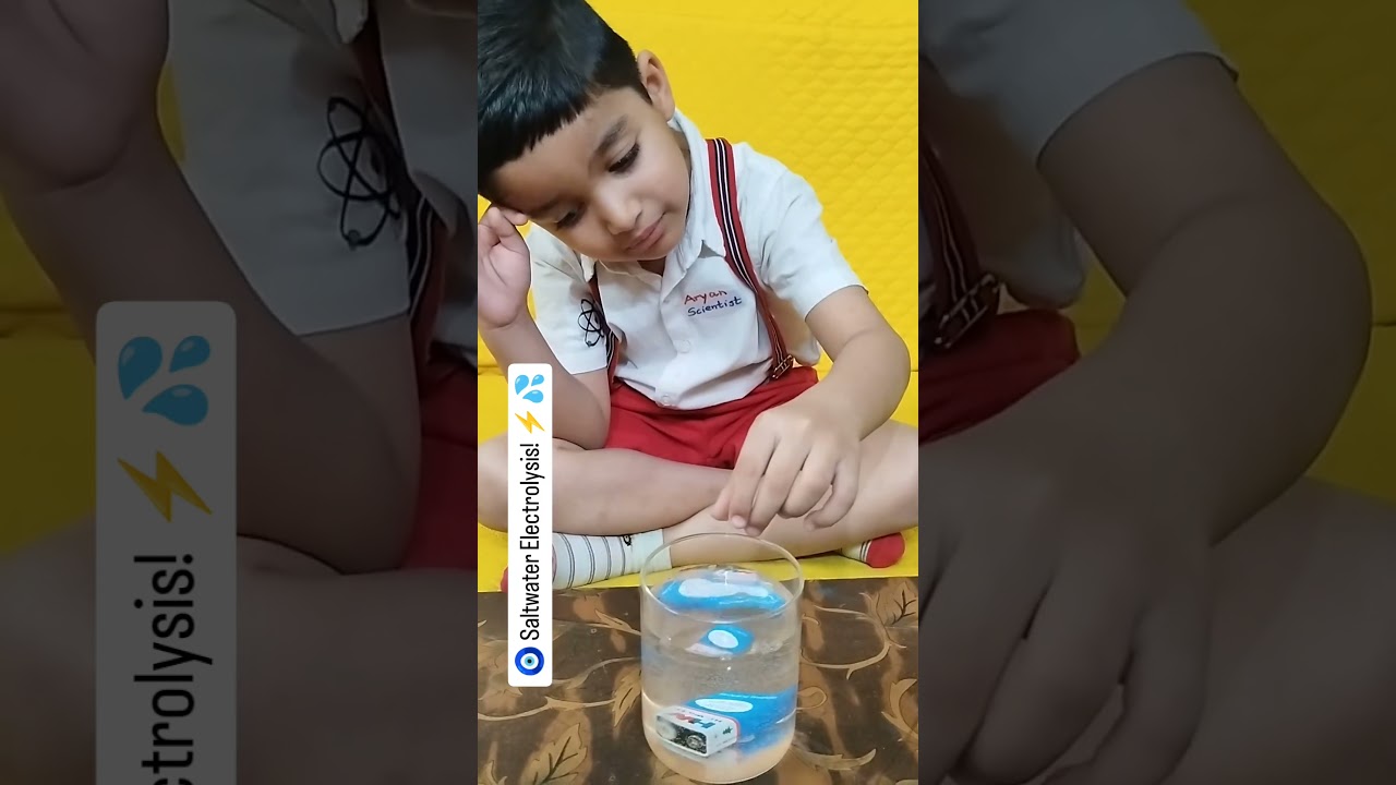 Science Experiment for Kids #94 - Saltwater Electrolysis! ⚡💦 Aryan dropped a 9V battery 🔋💧
