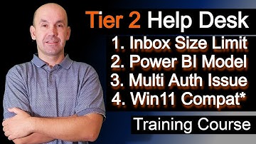 Tier 2 Help Desk, inbox size limit, Power BI Unable to load model, multi auth issue, Win 11 compat