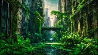 Nature's Reclamation: PostApocalyptic Overgrown City Ambience