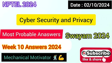 Cyber Security and Privacy WEEK 10 Quiz | Assignment 10 Solution | NPTEL | SWAYAM 2024