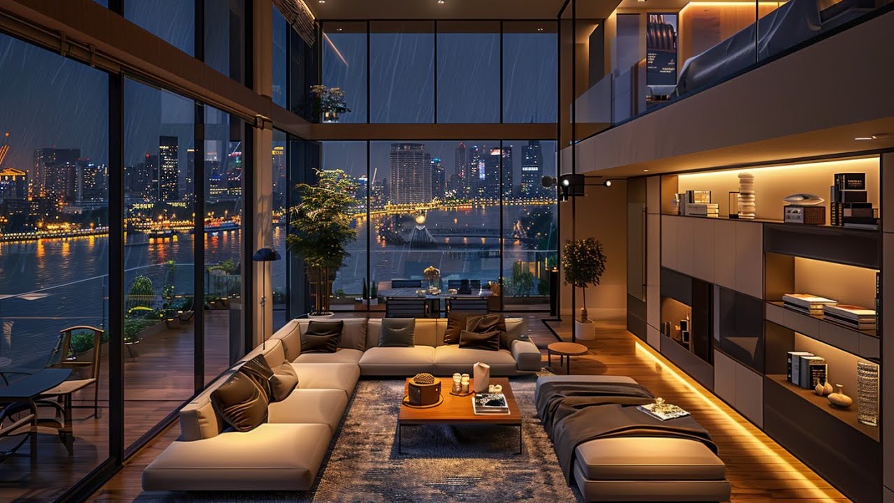 Picture of Night Jazz 🌆 4K Luxury Apartment City View 🎹 Calm Piano Jazz Music for ...