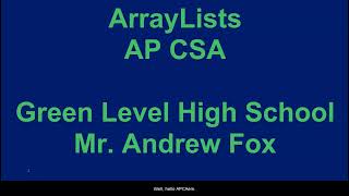 AP CSA ArrayLists Intro and Basics